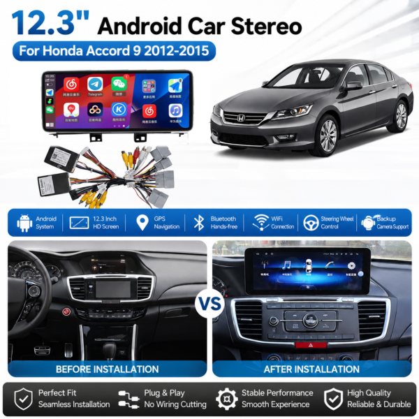 Honda Accord 7 Generation 2004-200716+512GB Crystal Sound Android 14 Car Radio Player 12.3 Inch 4K Screen DSP