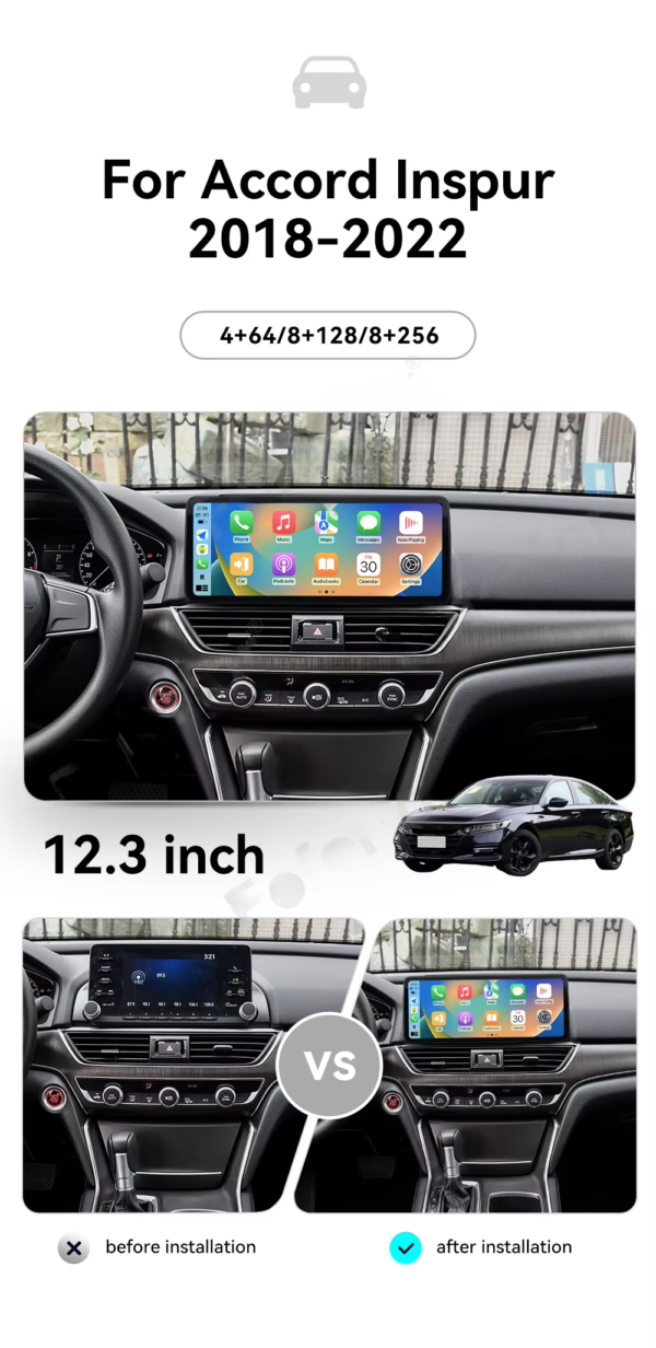 4 12.3'' Car Radio for Honda Accord Inspire 2018-2022 GPS Navigation Car Stereo Car Multimedia Touch Screen Video Player
