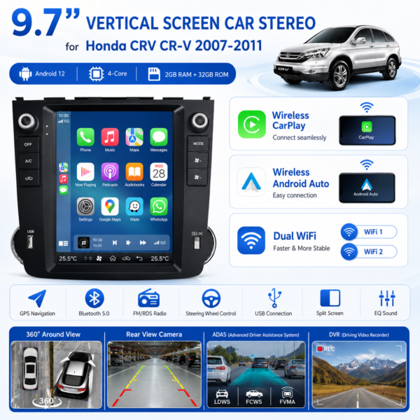High Quality 10.4Inch Tesla Style Touch Screen for Honda CRV 2006-2011 Android Car Stereo Video Radio