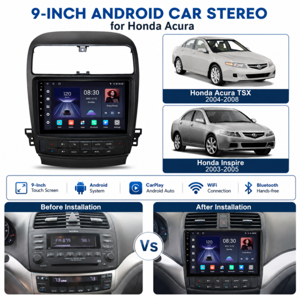 9f650ad9-5f53-4e42-a682-faaa55013405 Android Car Stereo for Honda Accord Acura TSX 2004-2008 Radio Wireless Carplay Android Auto GPS Navigation Player Screen