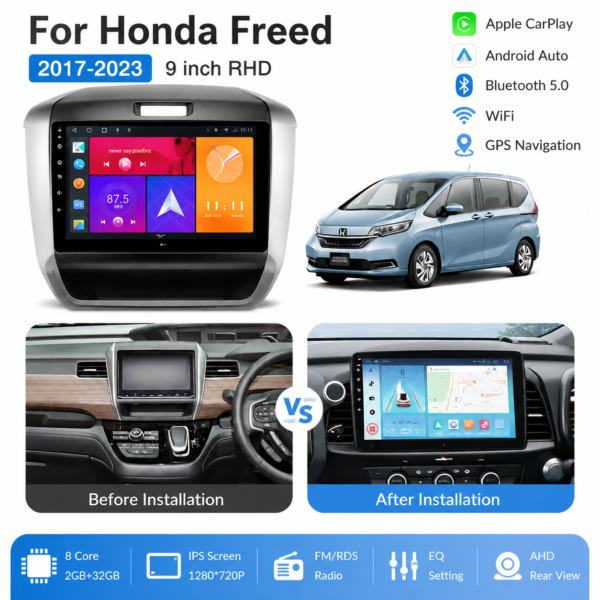 Honda Freed Hybrid RHD Car for DVD Player Multimedia Android GPS Navigation System HD Touchscreen Radio for Right-Hand