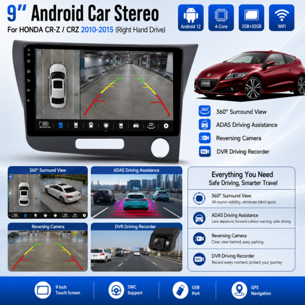 For Honda CRZ CR-Z 2010 - 2017 8GB 128GB 2DIN Stereo Mobil Android Untuk Radio Mobil Pemutar Video Multimedia GPS CarPlay Audio