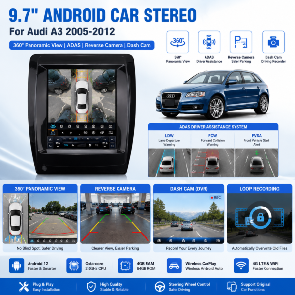 05-121 or AUDI A3 2005-2024 8 Core Android14 Auto Carplay OLED 4K Dashboard TV Factory Price Car Video Player Multimedia GPS Navigation