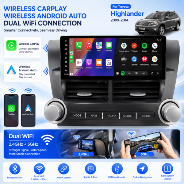 for Toyota Highlander 2009-2014 Stereo Android 12.3 Inch CarPlay DSP AHD 4G DVD Gps Audio Radio Player car navigation