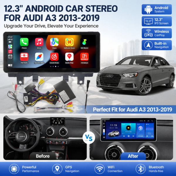 13-19 or AUDI A3 2005-2024 8 Core Android14 Auto Carplay OLED 4K Dashboard TV Factory Price Car Video Player Multimedia GPS Navigation