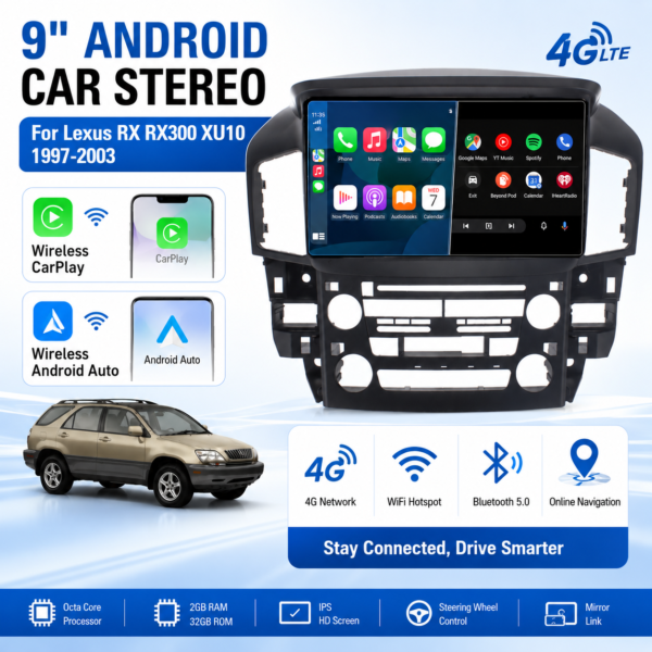 for Lexus RX300 1997-2003 Android Car Radio Player WIFI GPS Carplay BT FM 9 Inch Touch Screen 8 Core 4G Android Auto Car Stereo
