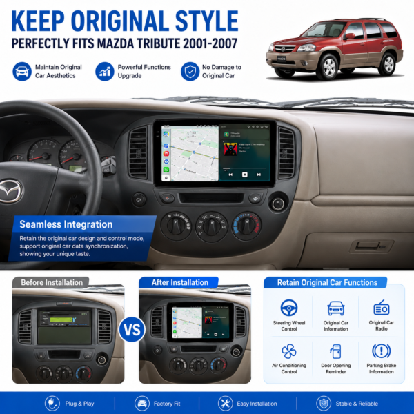 for Mazda Tribute 2001-2005 2Din 9inch Car Radio  Android Auto radio Car Stereo DVD GPS Navigation Player Android Auto Carplay