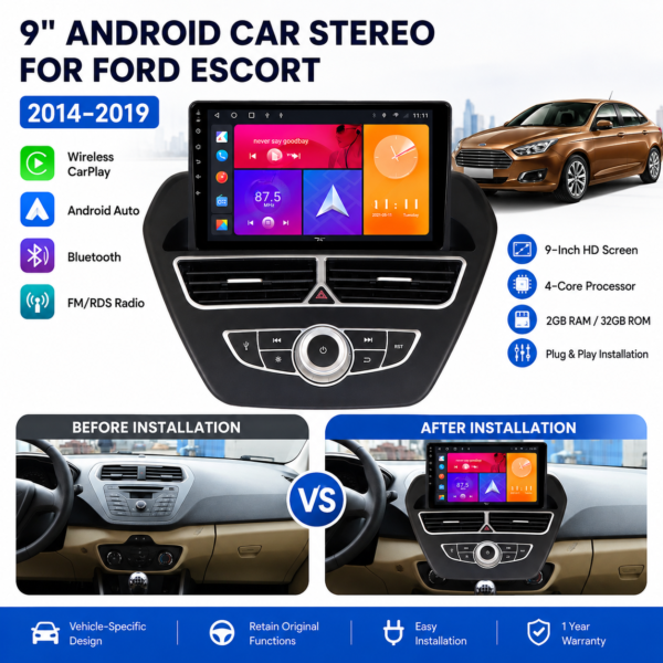 2b991702-1ff0-4c31-9b86-441ad7918700 for Ford Escort 2014-2019 Android Car Radio Player WIFI Carplay 9 Inch Touch Screen 8 Core 4G Mirror Link Stereo CAR avigation