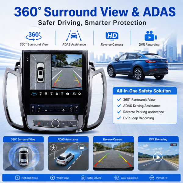 for Ford Kuga 2013-2018 9.7 Inch Android 13 Car Multimedia Player Radio Touch Screen Carplay Android Auto  GPS Navigation Stereo