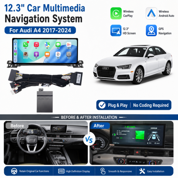 12.3 Inch Carplay for Audi A4 2002-2024 Android 13 Wireless Car Radio GPS Navi Head Unit Multimedia Player Ultra-thin Screen