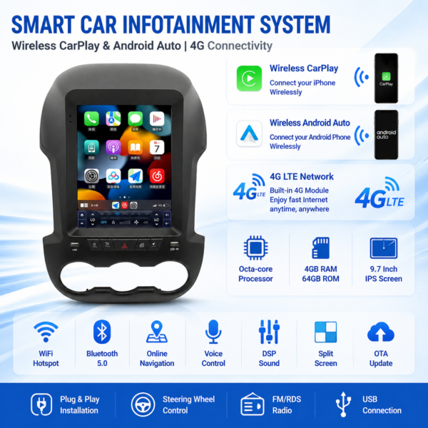 for Ford Ranger 2011-2015 9.7" Android Car Audio Wireless Carplay Android Auto GPS TOUCH SCREEN car navigation android multimedia system