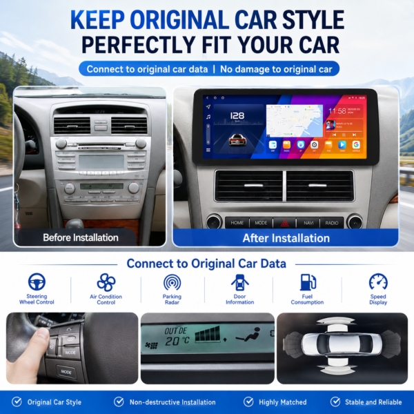 Sunbow 12.3-Inch OLED 2DIN Car Display for Toyota Camry 2006 - 2011 Carplay Radio Multimedia Video Player GPS DSP navigation touch screen