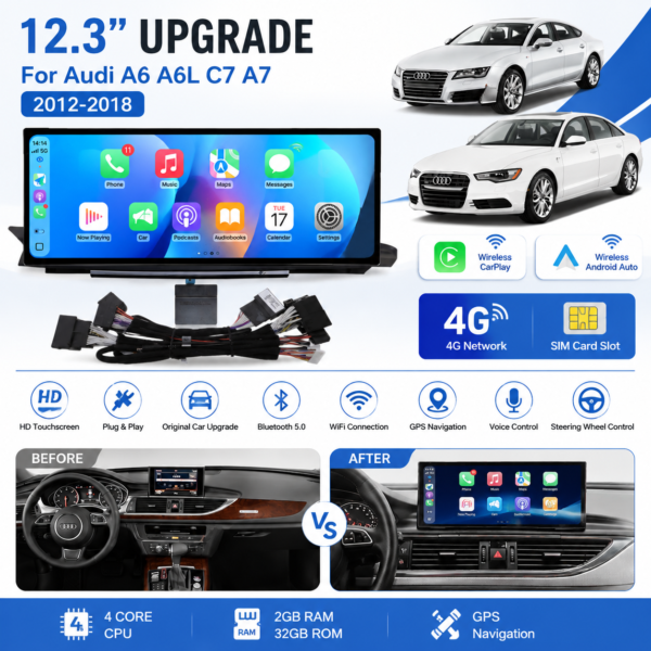 12.3" Android stereo Car Dashboard Screen for AUDI A6C7