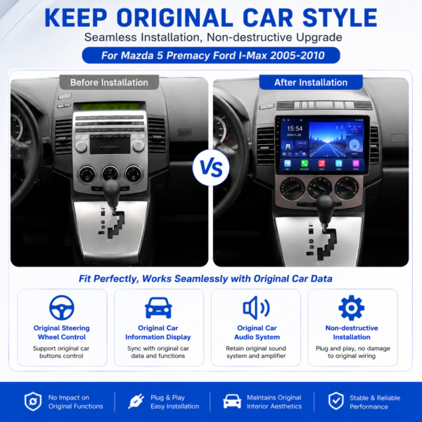 for Mazda 5 2005-2010 9 Inch Android 14.0 Wifi Google Play IPS Navigation Car Stereo Multimedia Player Car Stereo Head Unit