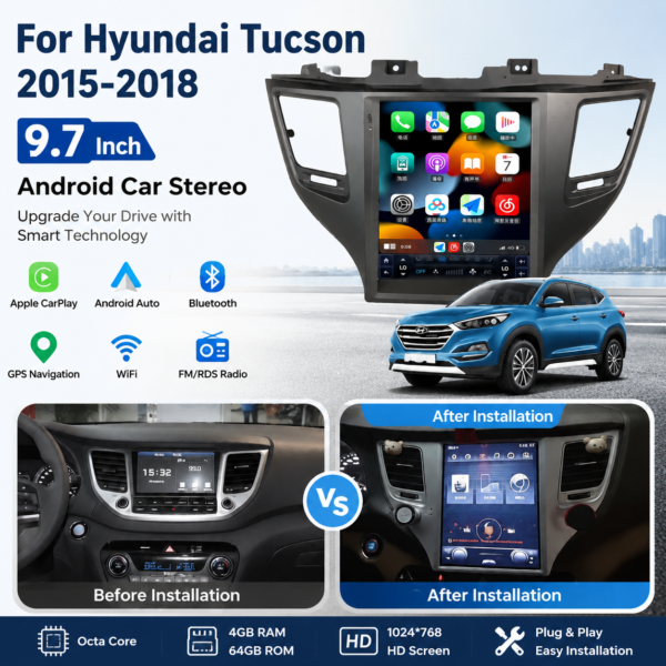 6933f75b-54b1-47e8-a50e-182376adb80a for Hyundai Tucson 2015-2018 Car Radio Tesla Screen Multimedia Video Player Navigation GPS Android 13 Carplay BT Wifi DSP