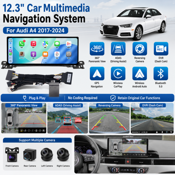 12.3 Inch Carplay for Audi A4 2002-2024 Android 13 Wireless Car Radio GPS Navi Head Unit Multimedia Player Ultra-thin Screen