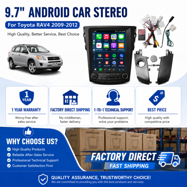 Android Touchscreen Display for Toyota RAV4 2009-2012 12.3" /9.7inch 8 Core Android 12 Car Multimedia Player Radio GPS Navigation CarPlay WiFi 4G LTE BT Touch Screen