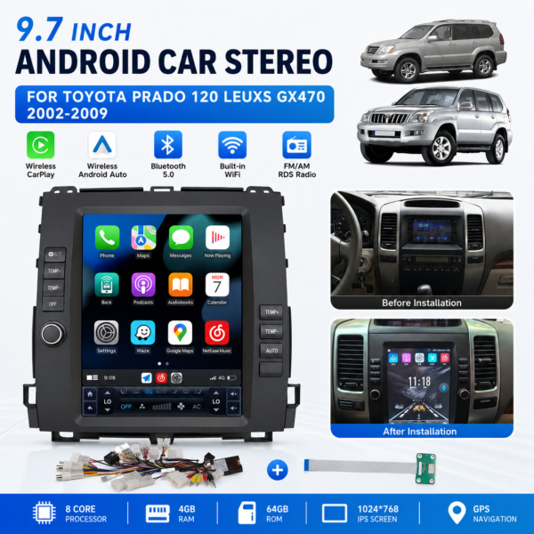 91e6e146-33cd-402b-894a-c3eb0d3a0bac 9.7inch Android Car Stereo for Toyota Land Cruiser Prado 120 Lexus GX470 2002-2009 Vertical Tesla Style Built-in GPS CAR navigation touch screen