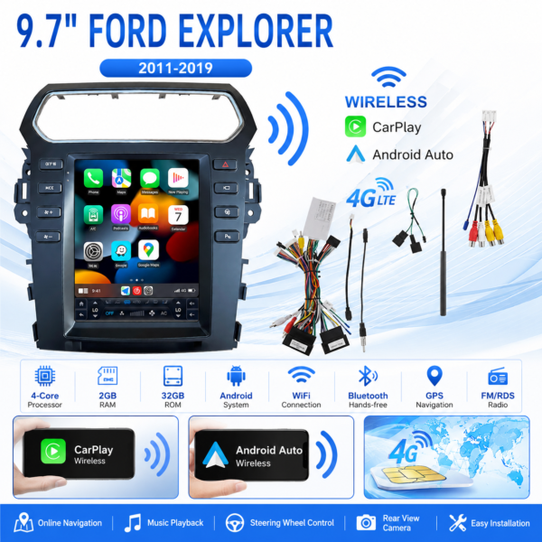 For Ford Explorer 2011- 2019 9.7' Android14 Car Radio Stereo Vertical Screen Style Multimedia Player Carplay Auto DSP GPS Navi 4G