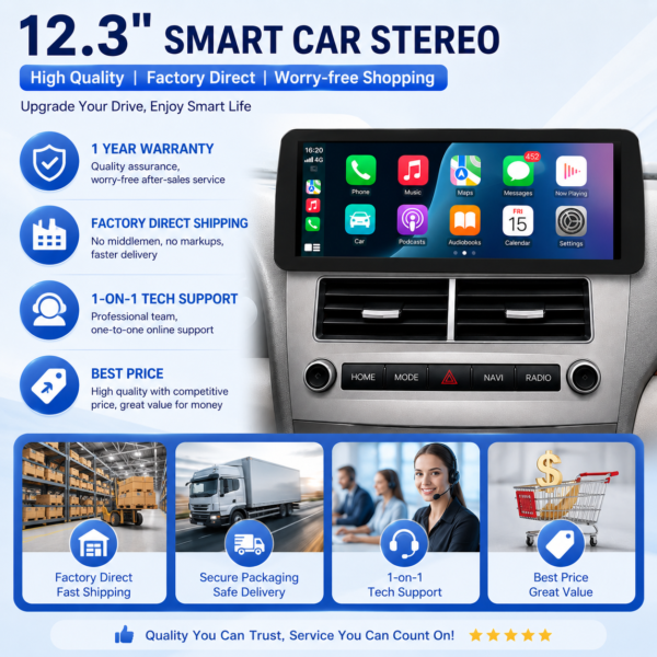 Sunbow 12.3-Inch OLED 2DIN Car Display for Toyota Camry 2006 - 2011 Carplay Radio Multimedia Video Player GPS DSP navigation touch screen