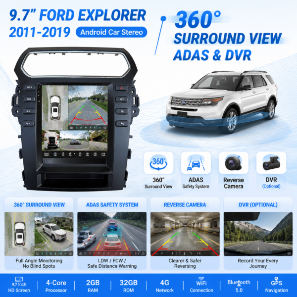 For Ford Explorer 2011- 2019 9.7' Android14 Car Radio Stereo Vertical Screen Style Multimedia Player Carplay Auto DSP GPS Navi 4G