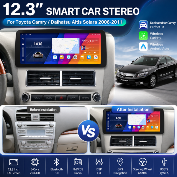 Sunbow 12.3-Inch OLED 2DIN Car Display for Toyota Camry 2006 - 2011 Carplay Radio Multimedia Video Player GPS DSP navigation touch screen