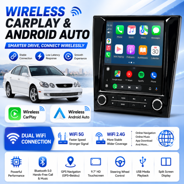 for Lexus GS GS300 GS350 GS450 1998-2004 12.3inch/9.7inch Tesla Style Android 12 Car Multimedia Player GPS Navigation Auto Stereo HeadUnit