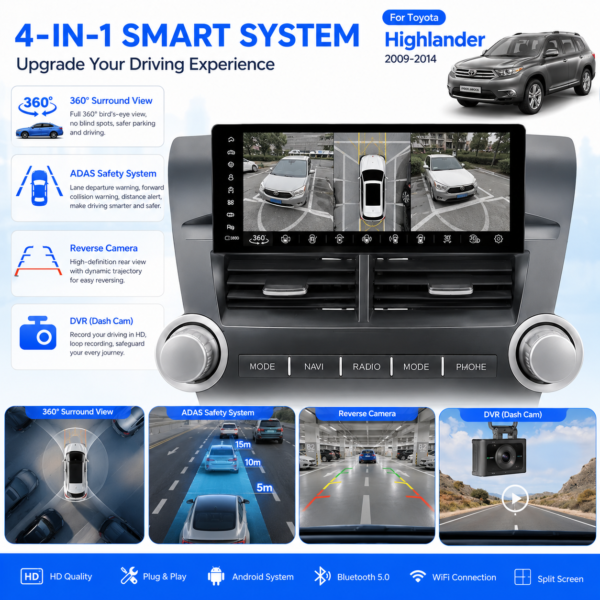 for Toyota Highlander 2009-2014 Stereo Android 12.3 Inch CarPlay DSP AHD 4G DVD Gps Audio Radio Player car navigation