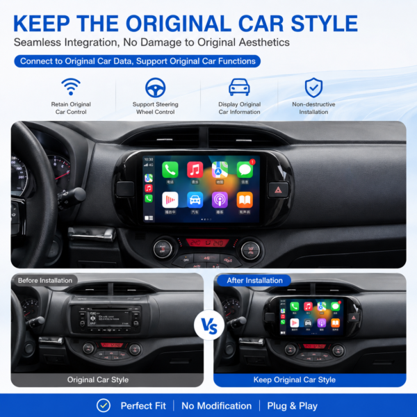 9" 2DIN Android Car Entertainment System for Toyota Vitz XP130 2014-2019 9inch Android13 Full Touch Wifi Gps Radio Video Car Dvd Player with Apple Carplay