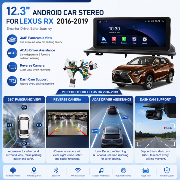 for Lexus RX RX200 RX350 RX450H 2016~201912.3'' 4G Autoradio Touch Screen Stereo Multimedia Carplay Android Car Radio Player