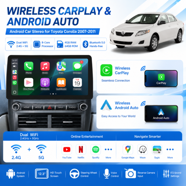 ed648079-8a6d-4c97-be99-7c6319637c79 for Toyota Corolla 2007-2013 12.3 inch 8 Core Full Touch Screen Android Car Player DSP Carplay Car Frame Radio navigation
