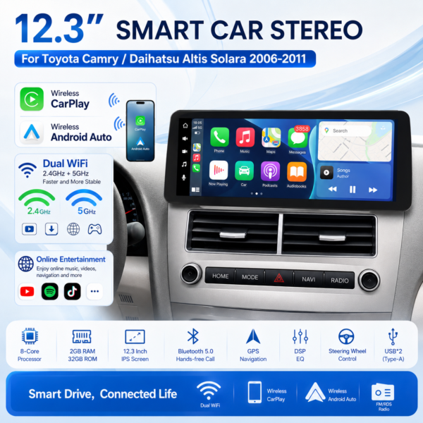 Sunbow 12.3-Inch OLED 2DIN Car Display for Toyota Camry 2006 - 2011 Carplay Radio Multimedia Video Player GPS DSP navigation touch screen
